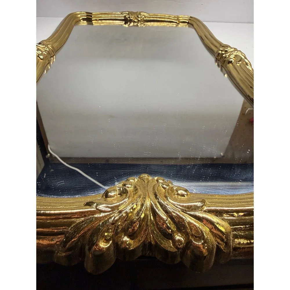 Vintage Gold Ornate Wall Mirror and Matching Console Shelf Set Hollywood Regency